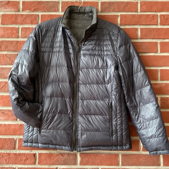 MICHAEL KORS ZIP DOWN REVERSIBLE PUFFER NAVY GREY JACKET SIZE L - Picture 12 of 13